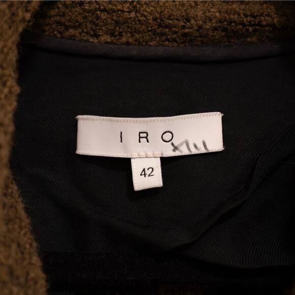 IRO Bessie Jacket Brown Moto Boucle Asymmetric High Funnel Neck SZ 10 US - Picture 7 of 9